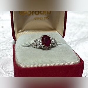 18k White Gold Natural Ruby and Diamond Ring